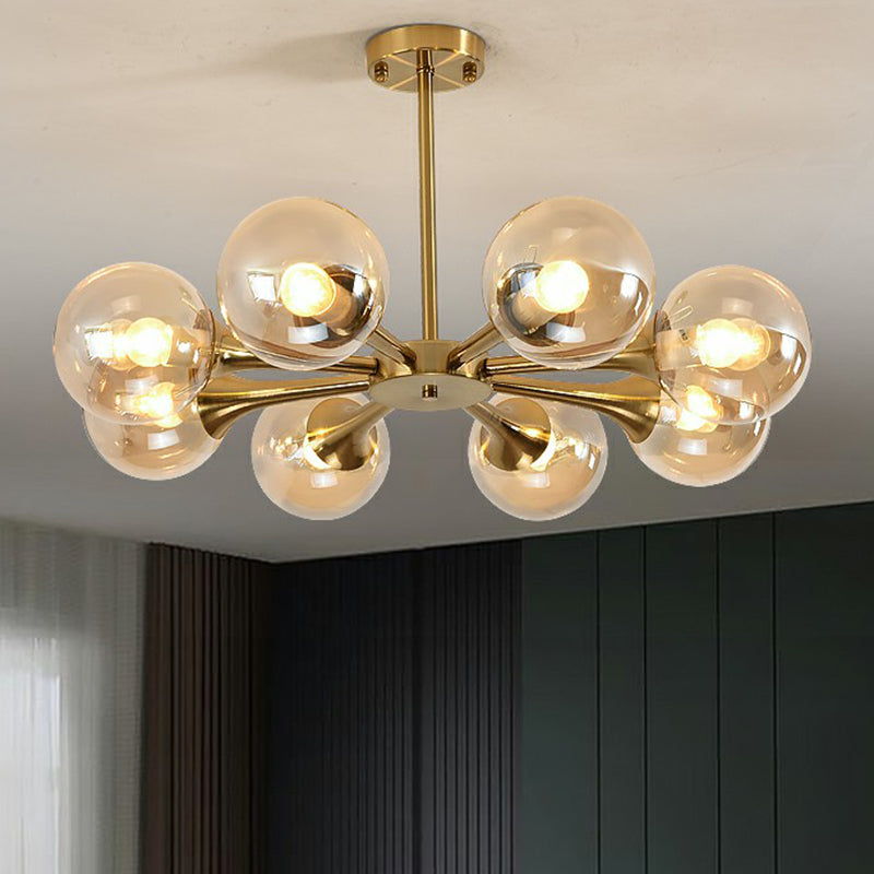 Glass Sphere Chandelier Lighting Postmodern Brass Finish Hanging Light Fixture for Bedroom Clearhalo 'Ceiling Lights' 'Chandeliers' 'Modern Chandeliers' 'Modern' Lighting' 2354083