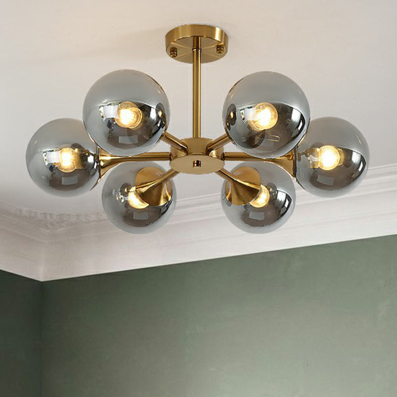 Glass Sphere Chandelier Lighting Postmodern Brass Finish Hanging Light Fixture for Bedroom Clearhalo 'Ceiling Lights' 'Chandeliers' 'Modern Chandeliers' 'Modern' Lighting' 2354085