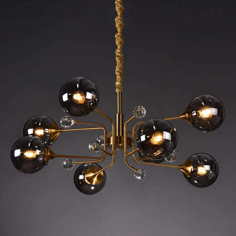 Brass Modo Hanging Chandelier Post-Modern Glass Hanging Ceiling Light for Living Room 8 Smoke Gray Clearhalo 'Ceiling Lights' 'Chandeliers' 'Clear' 'Industrial' 'Modern Chandeliers' 'Modern' 'Tiffany' 'Traditional Chandeliers' Lighting' 2354121