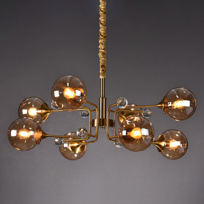 Brass Modo Hanging Chandelier Post-Modern Glass Hanging Ceiling Light for Living Room 8 Amber Clearhalo 'Ceiling Lights' 'Chandeliers' 'Clear' 'Industrial' 'Modern Chandeliers' 'Modern' 'Tiffany' 'Traditional Chandeliers' Lighting' 2354123