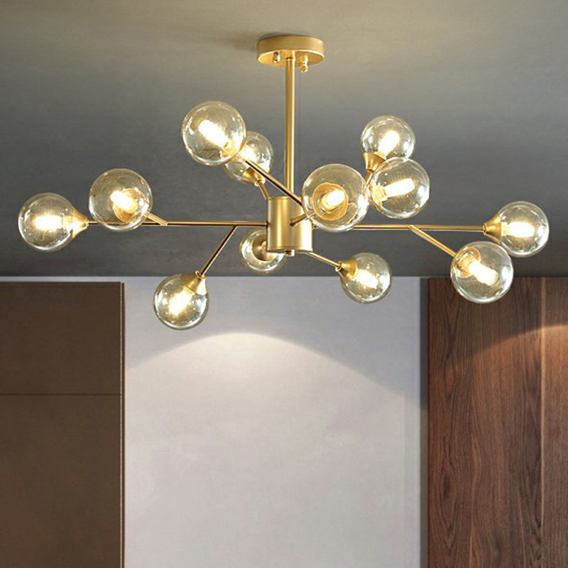 Gold Finish Branch Chandelier Lamp Contemporary Clear Ball Glass Pendant Lighting for Bedroom Clearhalo 'Ceiling Lights' 'Chandeliers' 'Modern Chandeliers' 'Modern' Lighting' 2354143