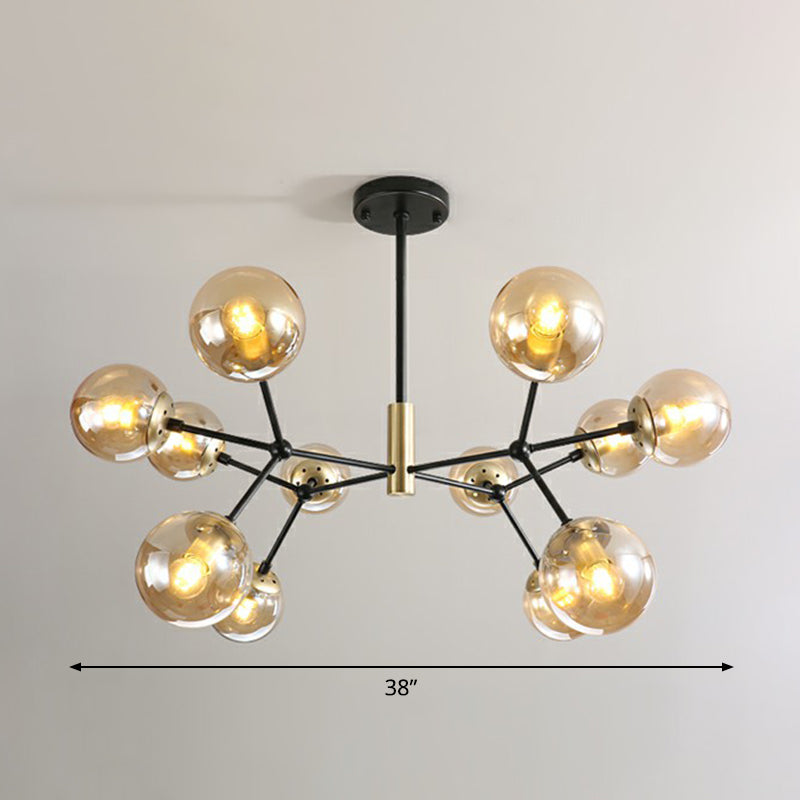 Postmodern Molecule Hanging Light Ball Glass Bedroom Chandelier in Black and Brass 12 Amber Clearhalo 'Ceiling Lights' 'Chandeliers' 'Modern Chandeliers' 'Modern' Lighting' 2354155