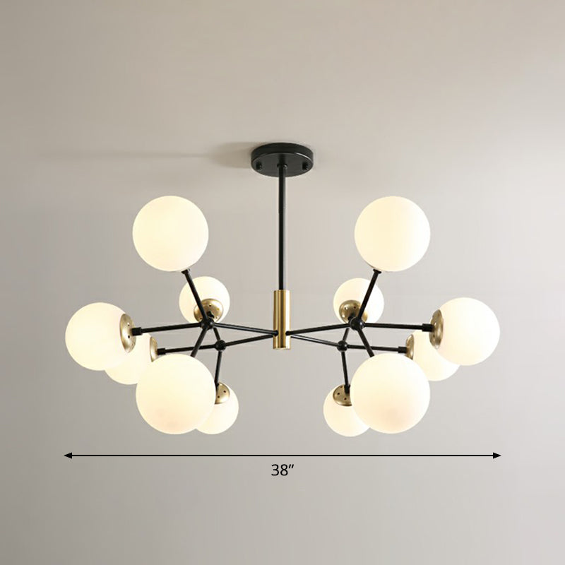 Postmodern Molecule Hanging Light Ball Glass Bedroom Chandelier in Black and Brass 12 White Clearhalo 'Ceiling Lights' 'Chandeliers' 'Modern Chandeliers' 'Modern' Lighting' 2354161