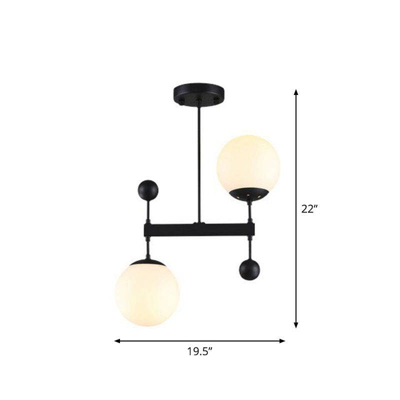 Opaline Glass Spherical Pendant Light Minimalist 2-Head Chandelier Light for Dining Room Clearhalo 'Ceiling Lights' 'Chandeliers' 'Modern Chandeliers' 'Modern' Lighting' 2354212