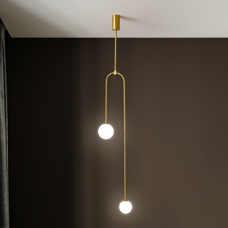 Minimalistic Orbs Pendant Ceiling Light Opal Glass 2-Light Bedside Chandelier in Brass Clearhalo 'Ceiling Lights' 'Chandeliers' 'Modern Chandeliers' 'Modern' Lighting' 2354216