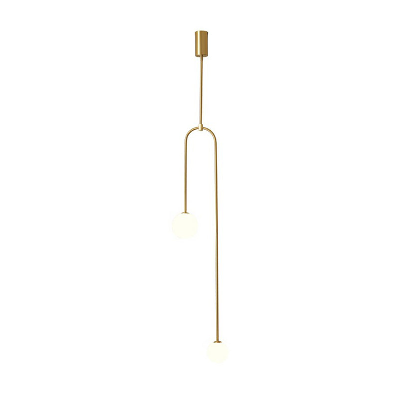 Minimalistic Orbs Pendant Ceiling Light Opal Glass 2-Light Bedside Chandelier in Brass Clearhalo 'Ceiling Lights' 'Chandeliers' 'Modern Chandeliers' 'Modern' Lighting' 2354217