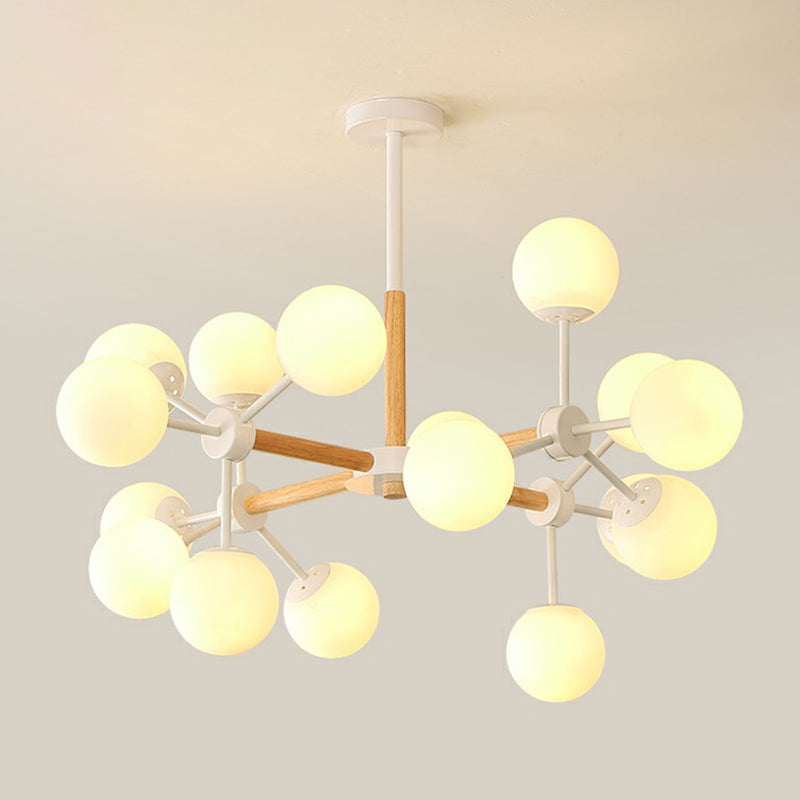 Wood Molecule Chandelier Light Fixture Nordic Metal Pendant Light with Ball Glass Shade 16 White Clearhalo 'Ceiling Lights' 'Chandeliers' 'Modern Chandeliers' 'Modern' Lighting' 2354282