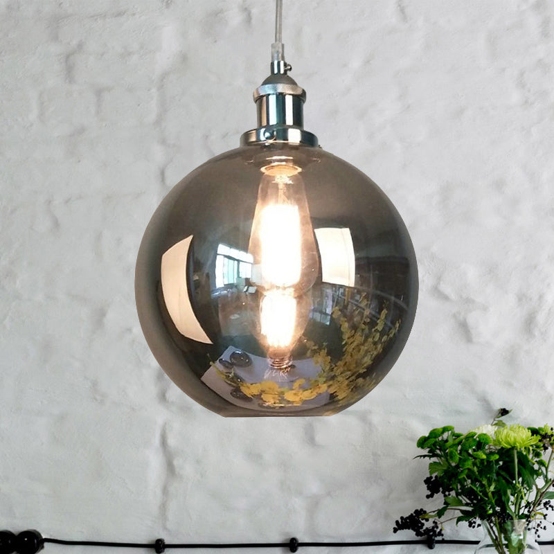 Vintage Globe/Bowl/Dome Hanging Ceiling Light 1 Light Mirrored Glass Pendant Lighting in Chrome Chrome Globe Clearhalo 'Ceiling Lights' 'Glass shade' 'Glass' 'Pendant Lights' 'Pendants' Lighting' 235479