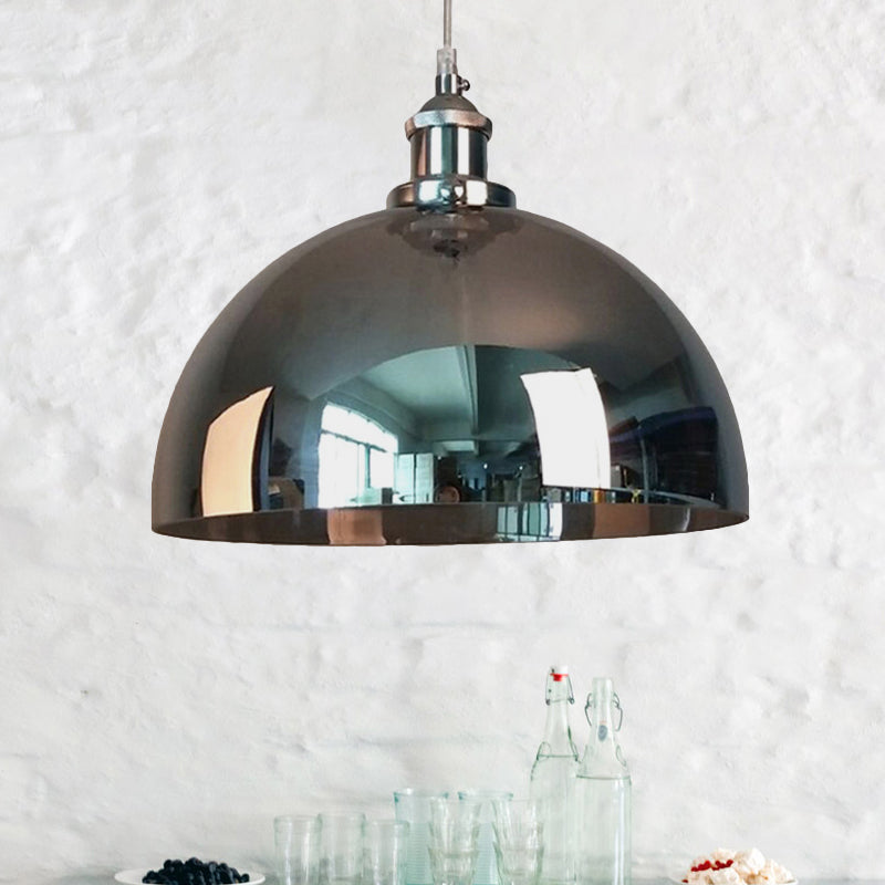 Vintage Globe/Bowl/Dome Hanging Ceiling Light 1 Light Mirrored Glass Pendant Lighting in Chrome Clearhalo 'Ceiling Lights' 'Glass shade' 'Glass' 'Pendant Lights' 'Pendants' Lighting' 235483