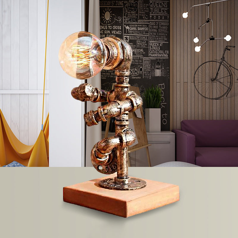 1 Light Table Lighting with Robot Athlete Design Metal Steampunk Style Bedroom Table Lamp in Bronze Clearhalo 'Lamps' 'Table Lamps' Lighting' 235522