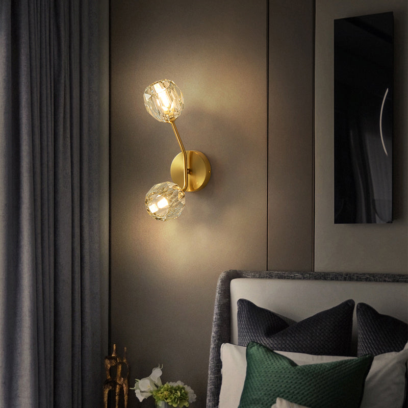 Brass Branch Wall Light Minimalistic Ball Glass Sconce Lighting Fixture for Bedroom Clear 4