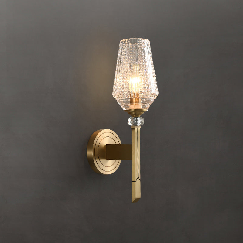 Postmodern 1 Bulb Wall Sconce Brass Diamond Shaped Wall Light with Lattice Glass Shade Clearhalo 'Cast Iron' 'Glass' 'Industrial' 'Modern wall lights' 'Modern' 'Tiffany' 'Traditional wall lights' 'Wall Lamps & Sconces' 'Wall Lights' Lighting' 2356810