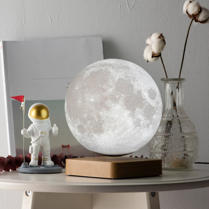 Kids Moon Sphere Maglev Table Lamp Plastic Bedside LED Night Lighting in White-Wood White 8