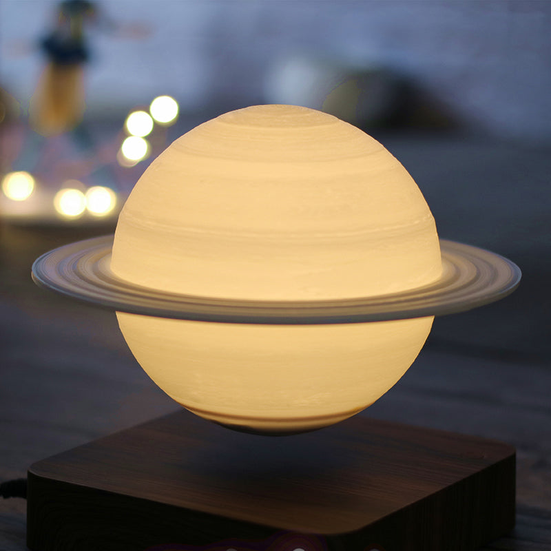 Kids Moon Sphere Maglev Table Lamp Plastic Bedside LED Night Lighting in White-Wood White 6.5