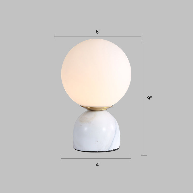 Globe Ivory Glass Nightstand Light Nordic 1 Bulb Table Light with Marble Pedestal White Clearhalo 'Lamps' 'Table Lamps' Lighting' 2356845