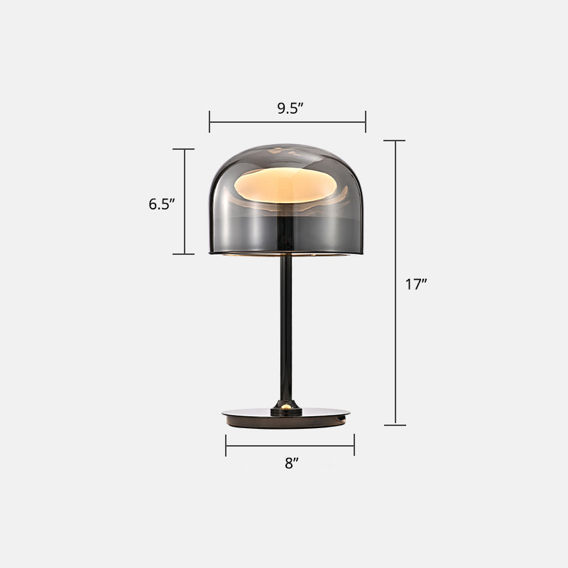 Glass Dome Shaped Night Table Light Nordic Style LED Nightstand Lamp for Bedroom Smoke Gray 9.5