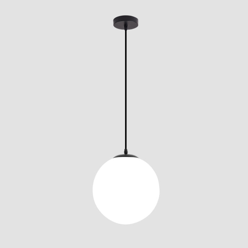 Sphere Restaurant Pendant Light Cream Glass 1 Head Simple Ceiling Hang Lamp in Black Black Clearhalo 'Ceiling Lights' 'Modern Pendants' 'Modern' 'Pendant Lights' 'Pendants' Lighting' 2356899