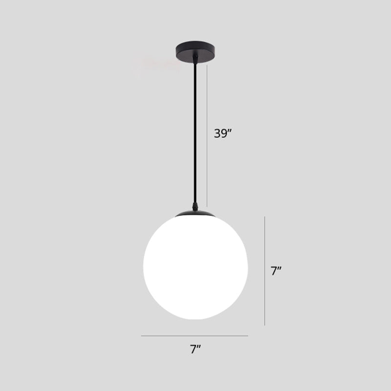 Sphere Restaurant Pendant Light Cream Glass 1 Head Simple Ceiling Hang Lamp in Black Clearhalo 'Ceiling Lights' 'Modern Pendants' 'Modern' 'Pendant Lights' 'Pendants' Lighting' 2356903