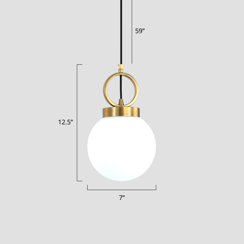 Ball Pendulum Light Simple Opal Glass Single Dining Room Pendant Lamp with Gold Ring Top Gold 7