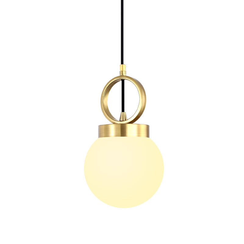 Ball Pendulum Light Simple Opal Glass Single Dining Room Pendant Lamp with Gold Ring Top Clearhalo 'Ceiling Lights' 'Modern Pendants' 'Modern' 'Pendant Lights' 'Pendants' Lighting' 2356923