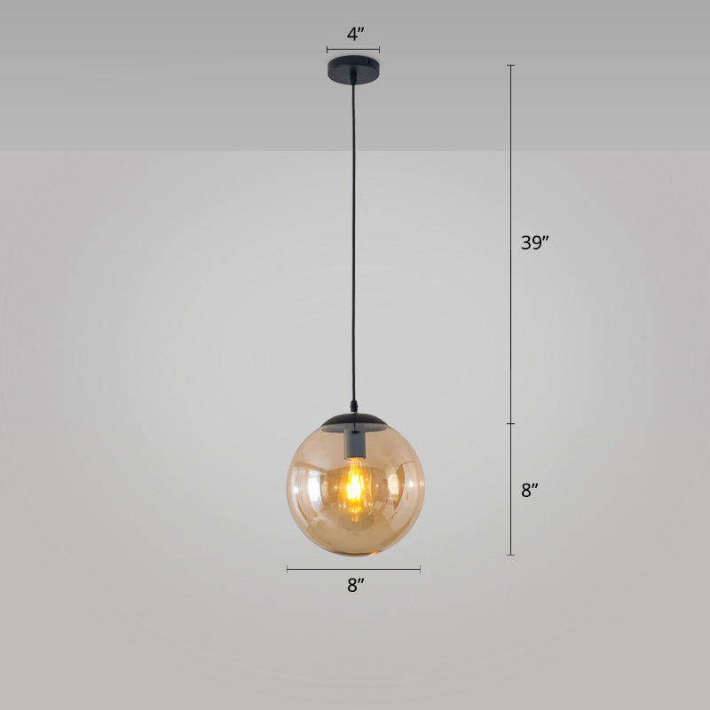 1-Head Restaurant Hanging Lamp Minimalist Ceiling Pendant with Sphere Glass Shade Amber 8