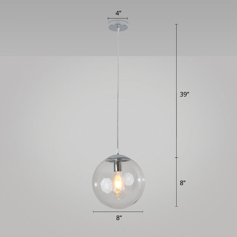 1-Head Restaurant Hanging Lamp Minimalist Ceiling Pendant with Sphere Glass Shade Clear 8