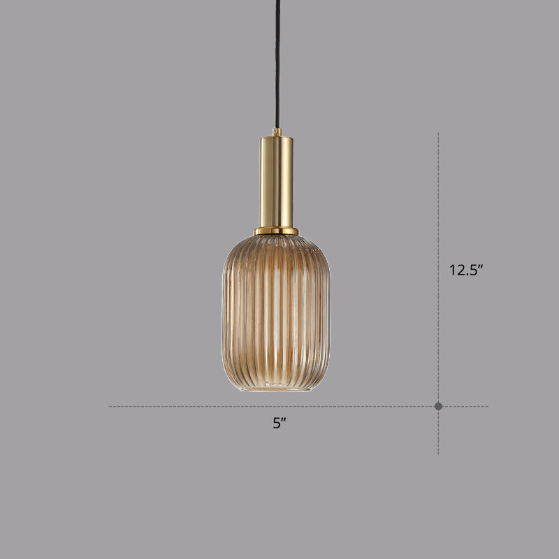 Modern Bottle Shaped Hanging Light Ribbed Glass 1 Bulb Dining Room Pendant Lighting Fixture Cognac 5