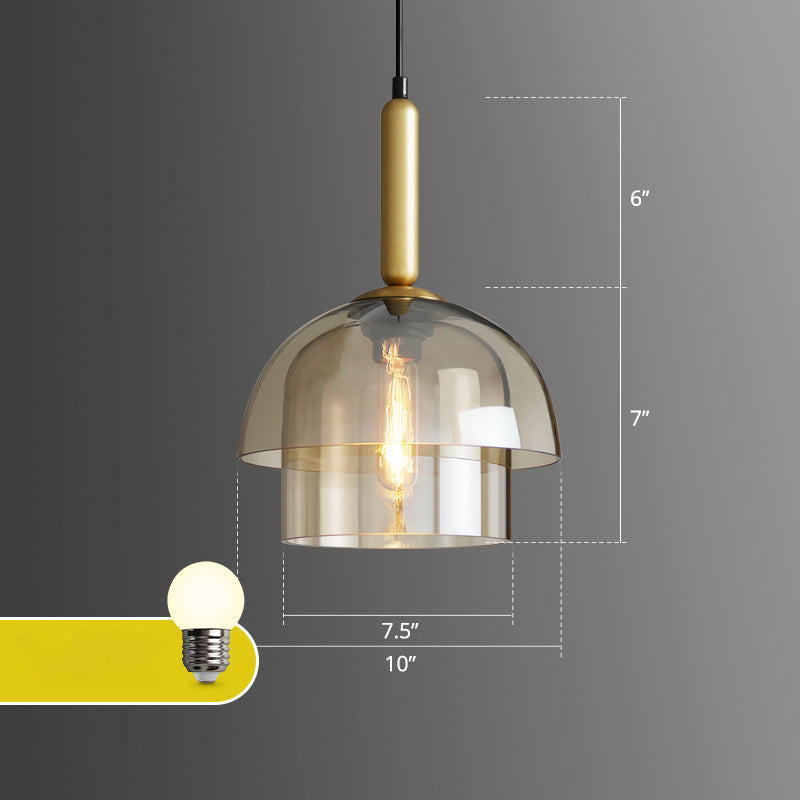 Postmodern 3-Shade Pendant Cognac Glass 1 Bulb Dining Room Hanging Light Fixture in Brass Cognac 2 Tiers Clearhalo 'Ceiling Lights' 'Glass shade' 'Glass' 'Modern Pendants' 'Modern' 'Pendant Lights' 'Pendants' Lighting' 2356996