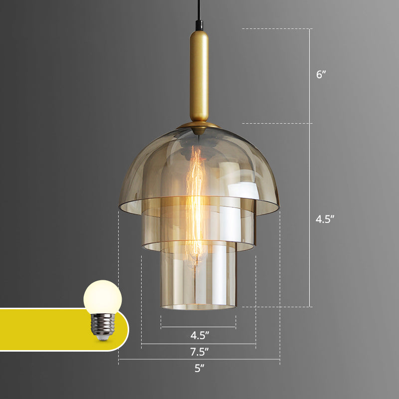 Postmodern 3-Shade Pendant Cognac Glass 1 Bulb Dining Room Hanging Light Fixture in Brass Cognac 3 Tiers Clearhalo 'Ceiling Lights' 'Glass shade' 'Glass' 'Modern Pendants' 'Modern' 'Pendant Lights' 'Pendants' Lighting' 2356997