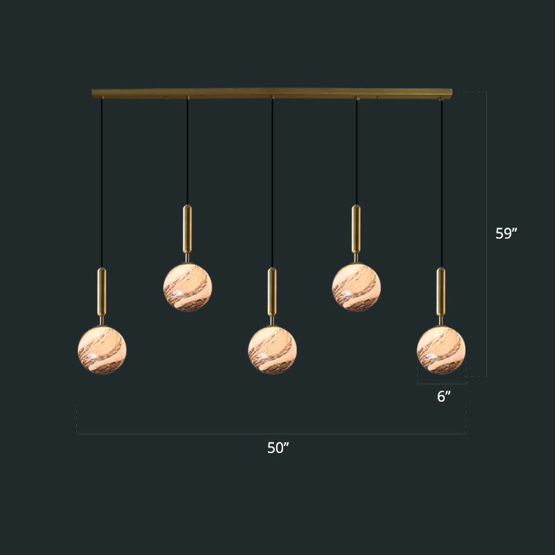 Brass Ball Multiple Hanging Pendant Light Simplicity Glass Ceiling Light for Open Kitchen 5 Tan Clearhalo 'Ceiling Lights' 'Modern Pendants' 'Modern' 'Pendant Lights' 'Pendants' Lighting' 2357028