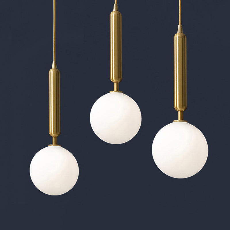 3 Lights Dining Room Multi Ceiling Light Postmodern Brass Pendant with Ball Glass Shade Cream 12