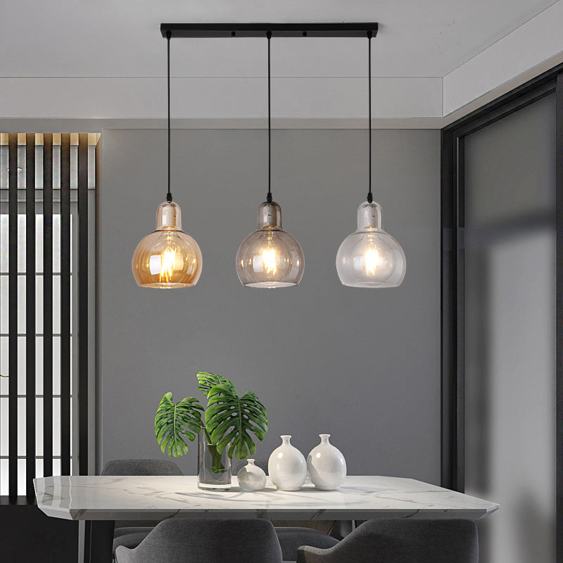 Postmodern Gourd-Shape Pendant Lamp Glass 3 Heads Dining Room Suspension Light in Black Clearhalo 'Ceiling Lights' 'Glass shade' 'Glass' 'Modern Pendants' 'Modern' 'Pendant Lights' 'Pendants' Lighting' 2357044