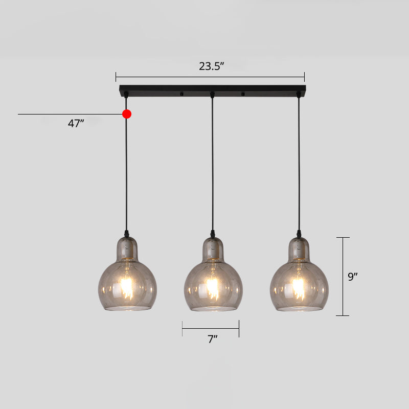 Postmodern Gourd-Shape Pendant Lamp Glass 3 Heads Dining Room Suspension Light in Black Smoke Gray 23.5