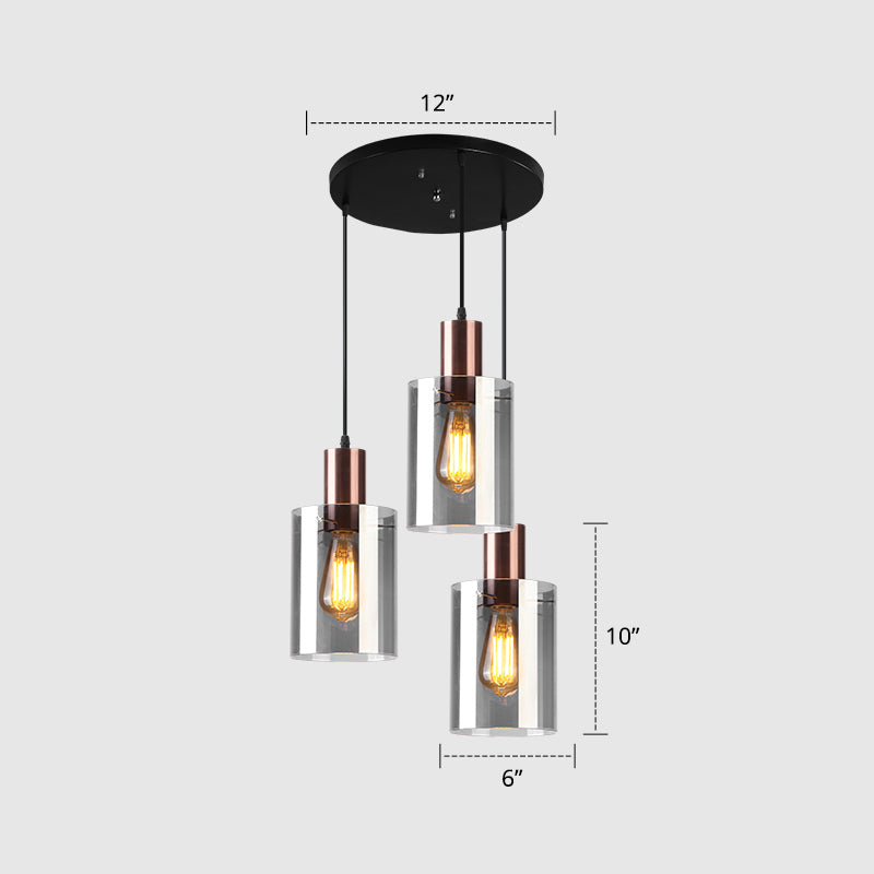 Rose Gold Bottle Cluster Pendant Modernist 3-Bulb Smoke Glass Hanging Light for Restaurant Smoke Gray 12