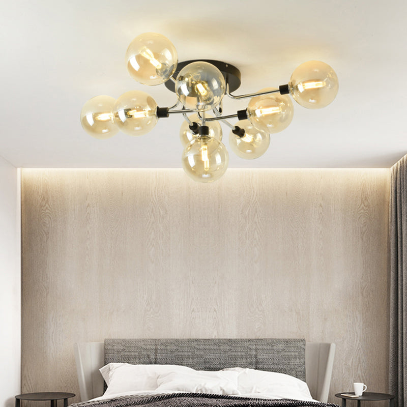 Bubble Glass Ceiling Lighting Contemporary Semi Flush Light Fixture for Living Room 9 Chrome Cognac Clearhalo 'Ceiling Lights' 'Close To Ceiling Lights' 'Close to ceiling' 'Semi-flushmount' Lighting' 2357101