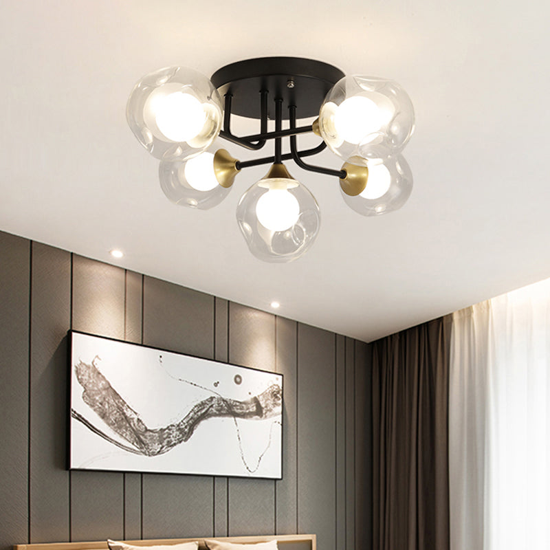 Bubble Glass Ceiling Lighting Contemporary Semi Flush Light Fixture for Living Room 5 Black Clear Clearhalo 'Ceiling Lights' 'Close To Ceiling Lights' 'Close to ceiling' 'Semi-flushmount' Lighting' 2357106