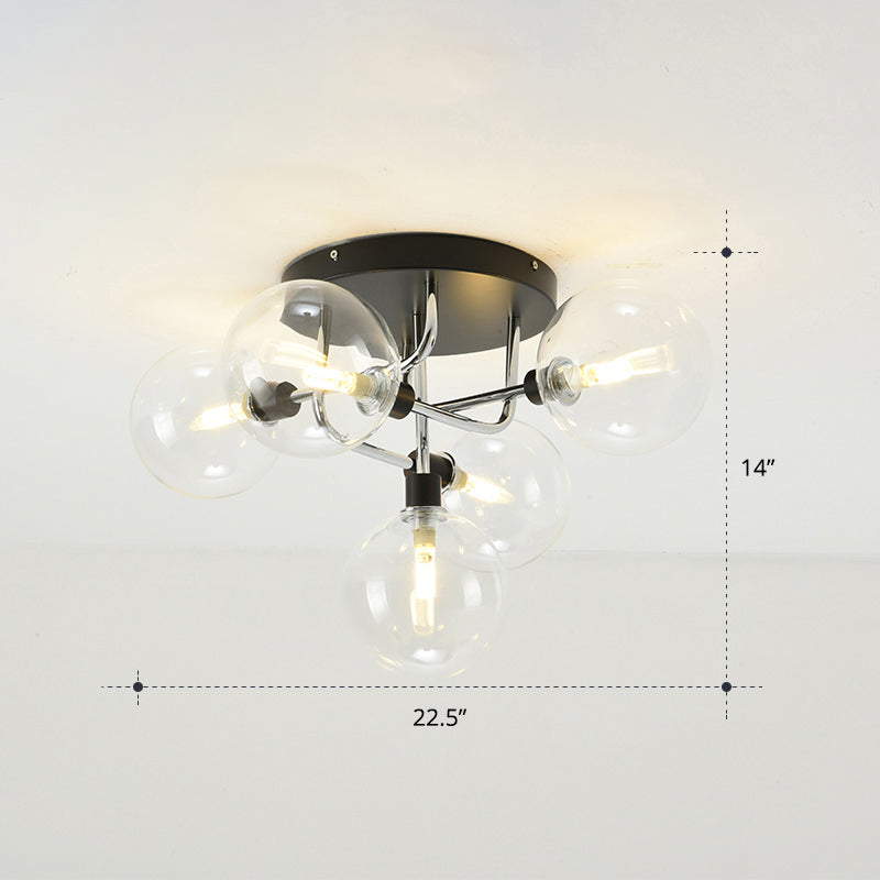 Ball Semi-Flush Ceiling Light Modern Clear Glass Dining Room Flush Mount Light Fixture 5 Silver Clearhalo 'Ceiling Lights' 'Close To Ceiling Lights' 'Close to ceiling' 'Semi-flushmount' Lighting' 2357115