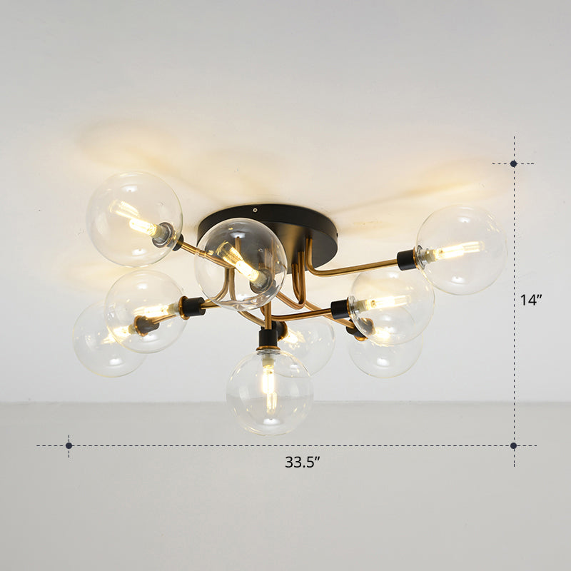 Ball Semi-Flush Ceiling Light Modern Clear Glass Dining Room Flush Mount Light Fixture 9 Gold Clearhalo 'Ceiling Lights' 'Close To Ceiling Lights' 'Close to ceiling' 'Semi-flushmount' Lighting' 2357116