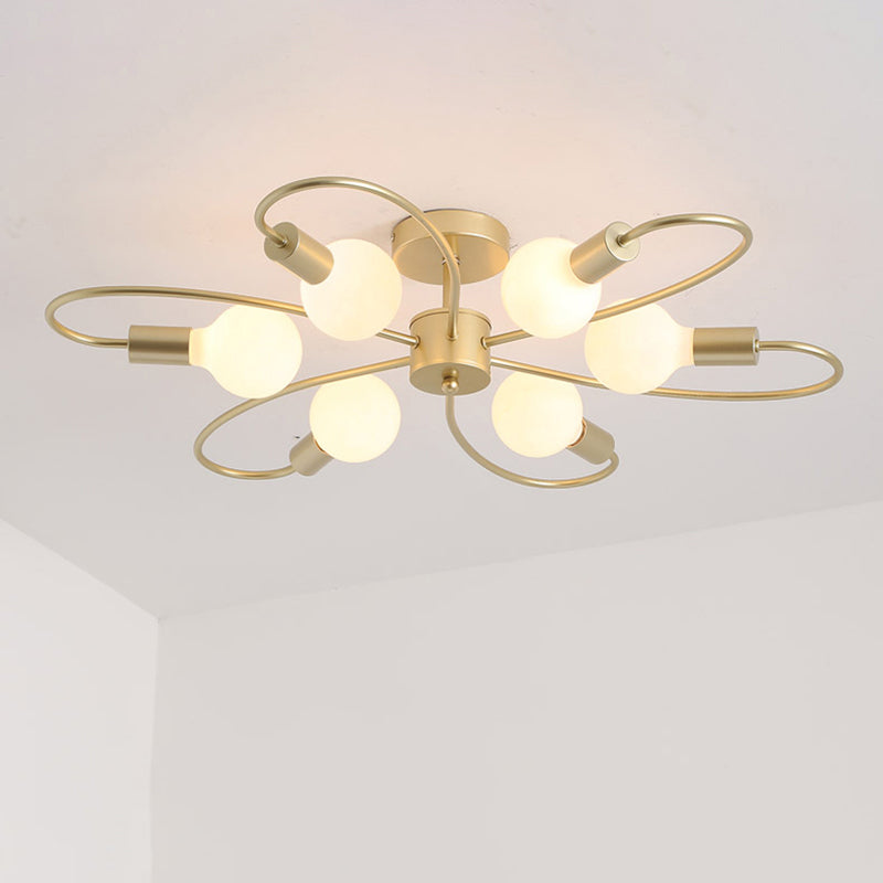 Open Bulb Design Ceiling Fixture Modern Metal Brass Semi Flush Mount Light for Living Room 6 Brass Clearhalo 'Ceiling Lights' 'Close To Ceiling Lights' 'Close to ceiling' 'Semi-flushmount' Lighting' 2357142