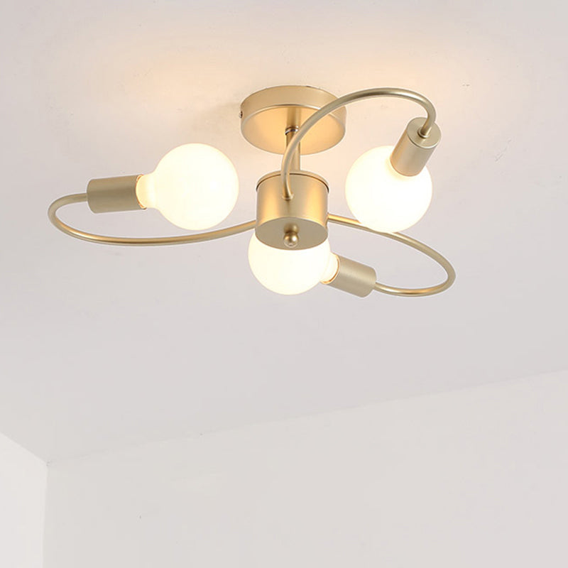 Open Bulb Design Ceiling Fixture Modern Metal Brass Semi Flush Mount Light for Living Room 3 Brass Clearhalo 'Ceiling Lights' 'Close To Ceiling Lights' 'Close to ceiling' 'Semi-flushmount' Lighting' 2357144