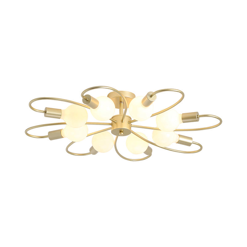 Open Bulb Design Ceiling Fixture Modern Metal Brass Semi Flush Mount Light for Living Room Clearhalo 'Ceiling Lights' 'Close To Ceiling Lights' 'Close to ceiling' 'Semi-flushmount' Lighting' 2357146