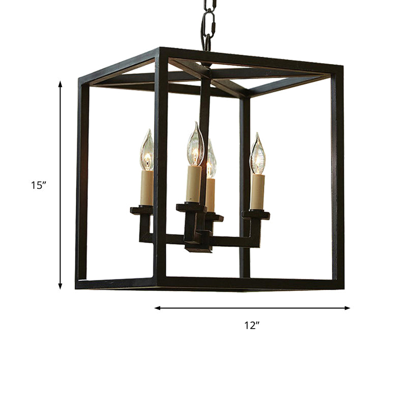 Vintage Cubic Chandelier Lighting with Cage Shade 4 Lights Metal Small Hanging Lamp in Black for Bathroom Clearhalo 'Ceiling Lights' 'Chandeliers' 'Modern Chandeliers' 'Modern' Lighting' 235715