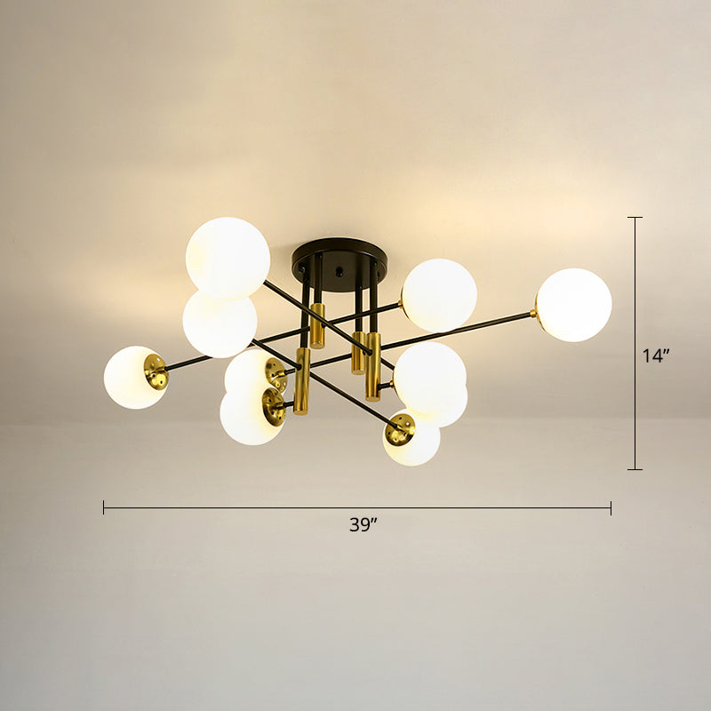 Ivory Glass Ball Flush Ceiling Light Simple Style Black-Brass Semi Flush Mount for Dining Room 10 Black Clearhalo 'Ceiling Lights' 'Close To Ceiling Lights' 'Close to ceiling' 'Semi-flushmount' Lighting' 2357170