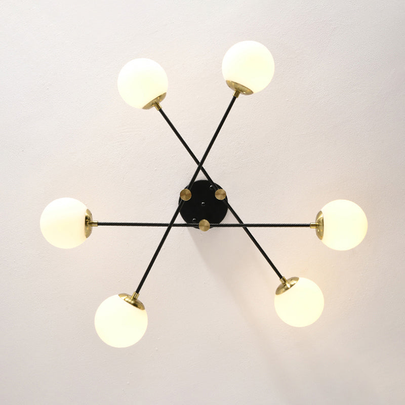 Ivory Glass Ball Flush Ceiling Light Simple Style Black-Brass Semi Flush Mount for Dining Room Clearhalo 'Ceiling Lights' 'Close To Ceiling Lights' 'Close to ceiling' 'Semi-flushmount' Lighting' 2357173