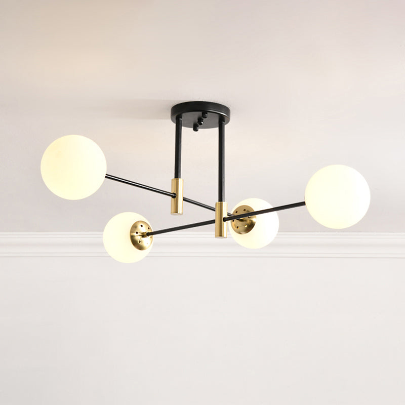 Ivory Glass Ball Flush Ceiling Light Simple Style Black-Brass Semi Flush Mount for Dining Room 4 Black Clearhalo 'Ceiling Lights' 'Close To Ceiling Lights' 'Close to ceiling' 'Semi-flushmount' Lighting' 2357175