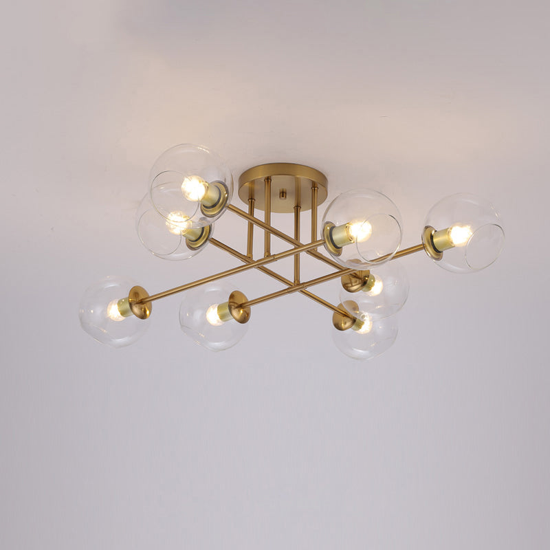 Open Glass Ball Semi Flush Light Postmodern Brass Ceiling Mounted Light for Dining Room 8 Clear Clearhalo 'Ceiling Lights' 'Close To Ceiling Lights' 'Close to ceiling' 'Semi-flushmount' Lighting' 2357180