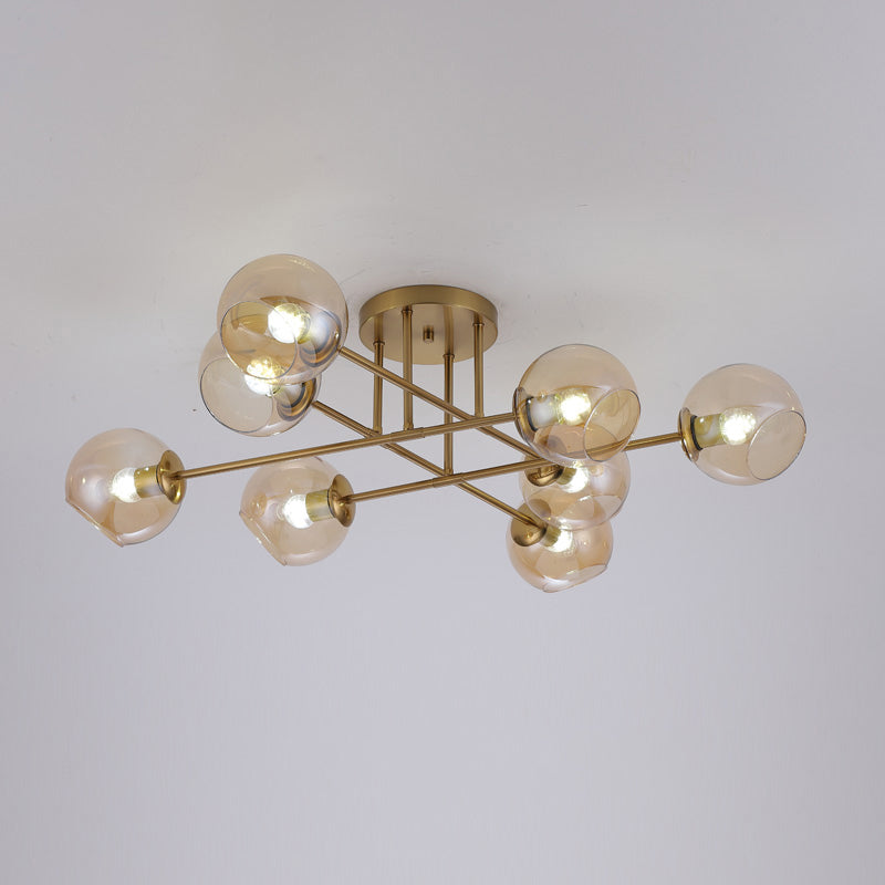 Open Glass Ball Semi Flush Light Postmodern Brass Ceiling Mounted Light for Dining Room 8 Amber Clearhalo 'Ceiling Lights' 'Close To Ceiling Lights' 'Close to ceiling' 'Semi-flushmount' Lighting' 2357184