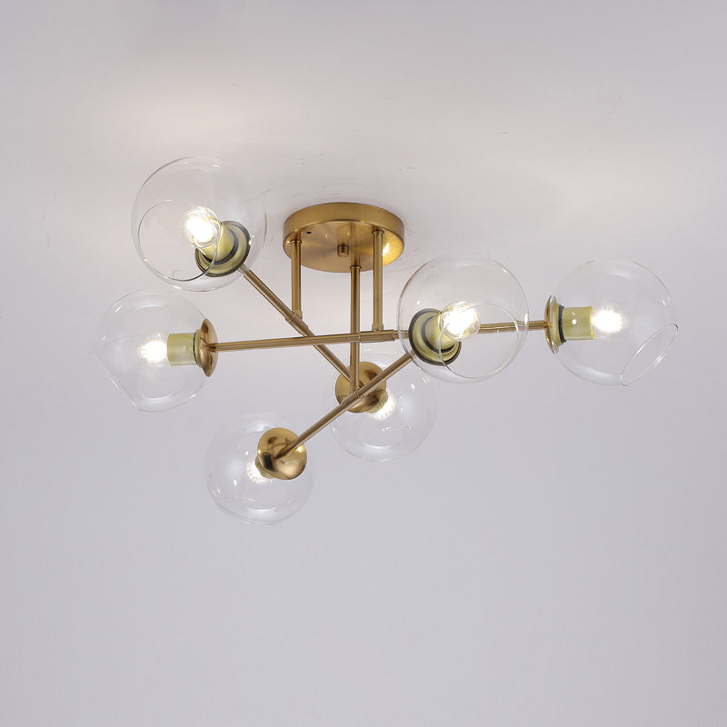 Open Glass Ball Semi Flush Light Postmodern Brass Ceiling Mounted Light for Dining Room 6 Clear Clearhalo 'Ceiling Lights' 'Close To Ceiling Lights' 'Close to ceiling' 'Semi-flushmount' Lighting' 2357185