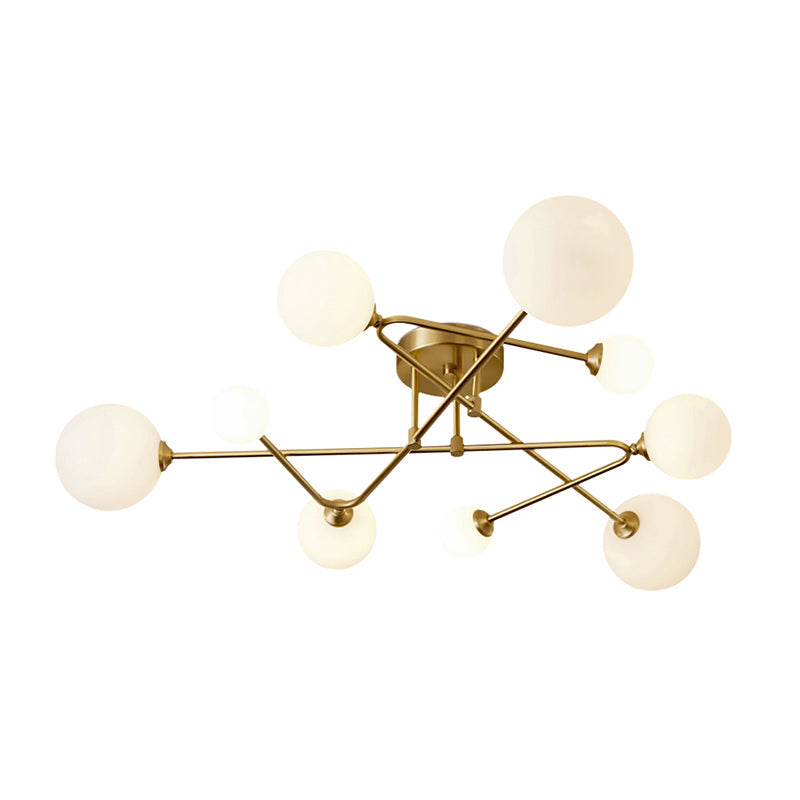 Orb Shaped Milk Glass Flush Ceiling Light Postmodern Brass Semi Flush Mount Fixture Clearhalo 'Ceiling Lights' 'Close To Ceiling Lights' 'Close to ceiling' 'Semi-flushmount' Lighting' 2357200