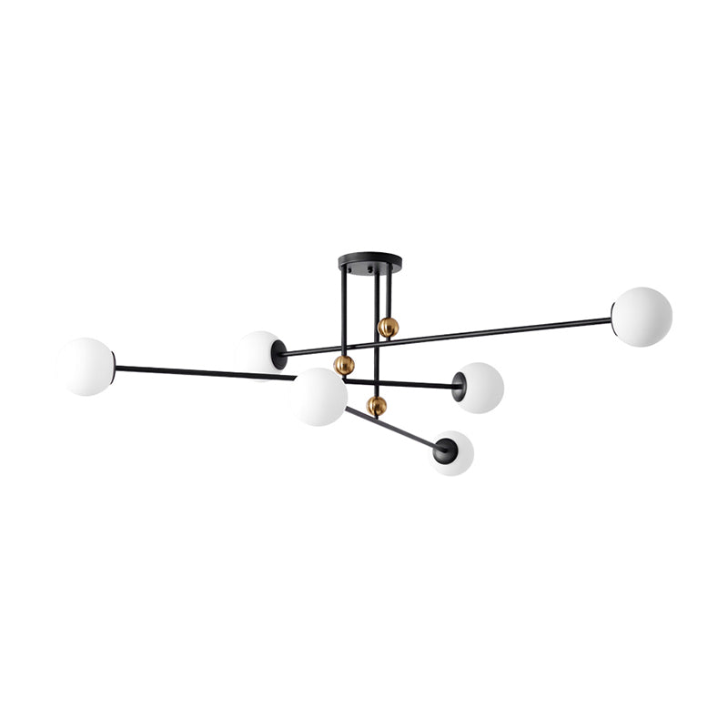 Ball Semi Flush Ceiling Light Fixture Minimalistic Opal Glass 6-Bulb Flush Mount for Living Room Clearhalo 'Ceiling Lights' 'Close To Ceiling Lights' 'Close to ceiling' 'Semi-flushmount' Lighting' 2357206